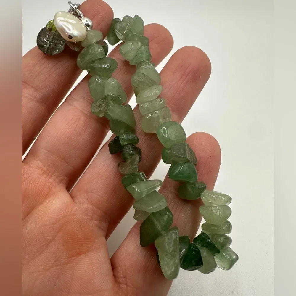 SALE! Genuine aventurine polished chip‎ bracelet with pearl and glass accents!